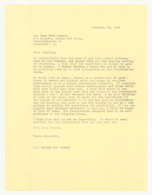 Letter from H. P. Daniel van Ginkel to Jonathan Howard about Esterhazy, Saskatchewan