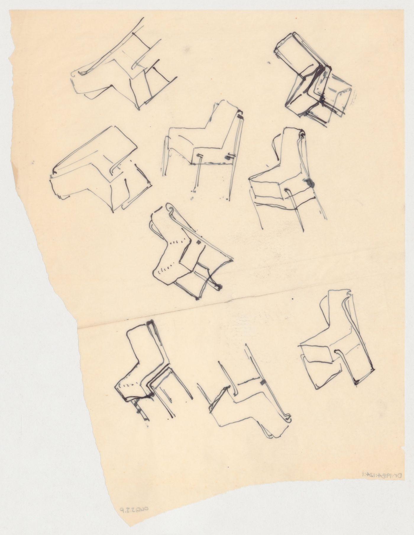Sketch perspectives for chair designs for Metz & Co., Amsterdam, Netherlands