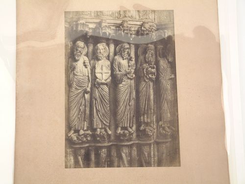 Sculptural detail from right jamb of central bay, north portal, with five full-length figures including, starting with second from the left, Jeremiah, Simeon, Saint John The Baptist, and Saint Peter, Notre-Dame de Chartres cathedral, Chartres, France