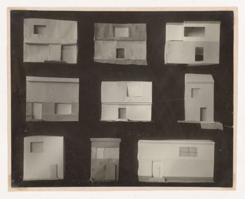 Photograph of student models on the topic "Partial Division of Surface (Vertical and Horizontal, Relief and Shade)" for the "Space" course at the Vkhutemas (Higher State Artistic Technical Studios), Moscow