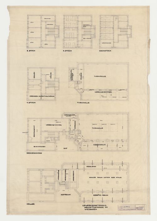 Plans, possibly for alterations and additions for a trade union corporate headquarters, Wiesbaden, Germany