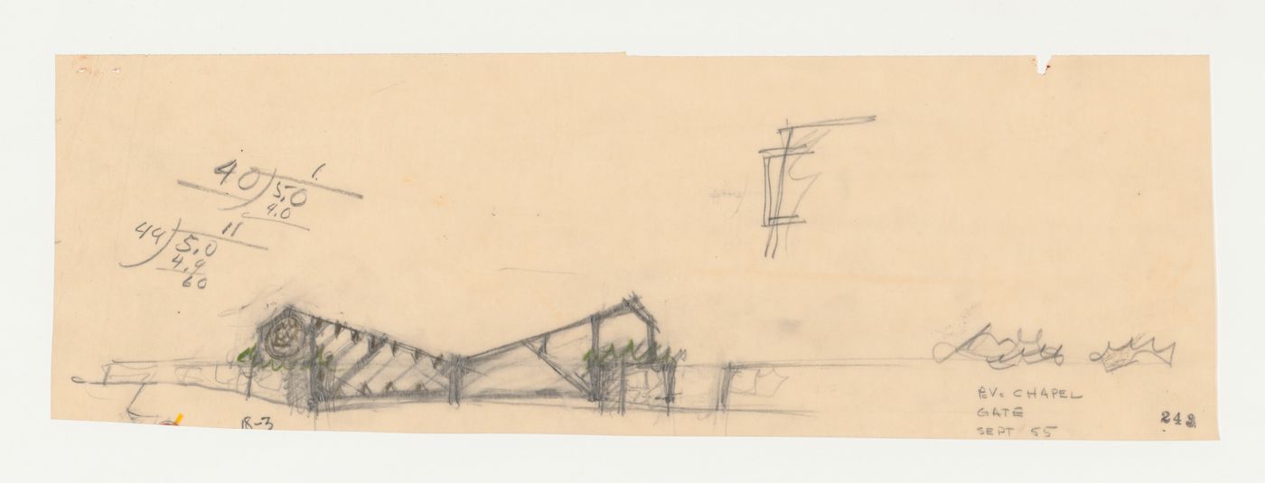 Wayfarers' Chapel, Palos Verdes, California: Conceptual sketch for the entrance gate