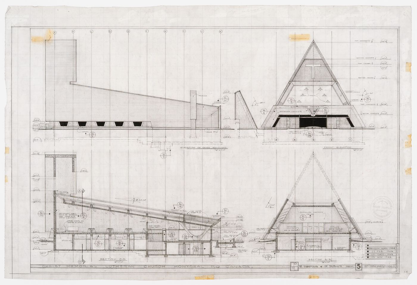 Christ Memorial Lutheran Church, Montréal, Québec: elevations and sections
