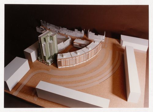 View of model for Ceramique Terrein Blocos de habitação e escritórios, Maastrich, the Netherlands