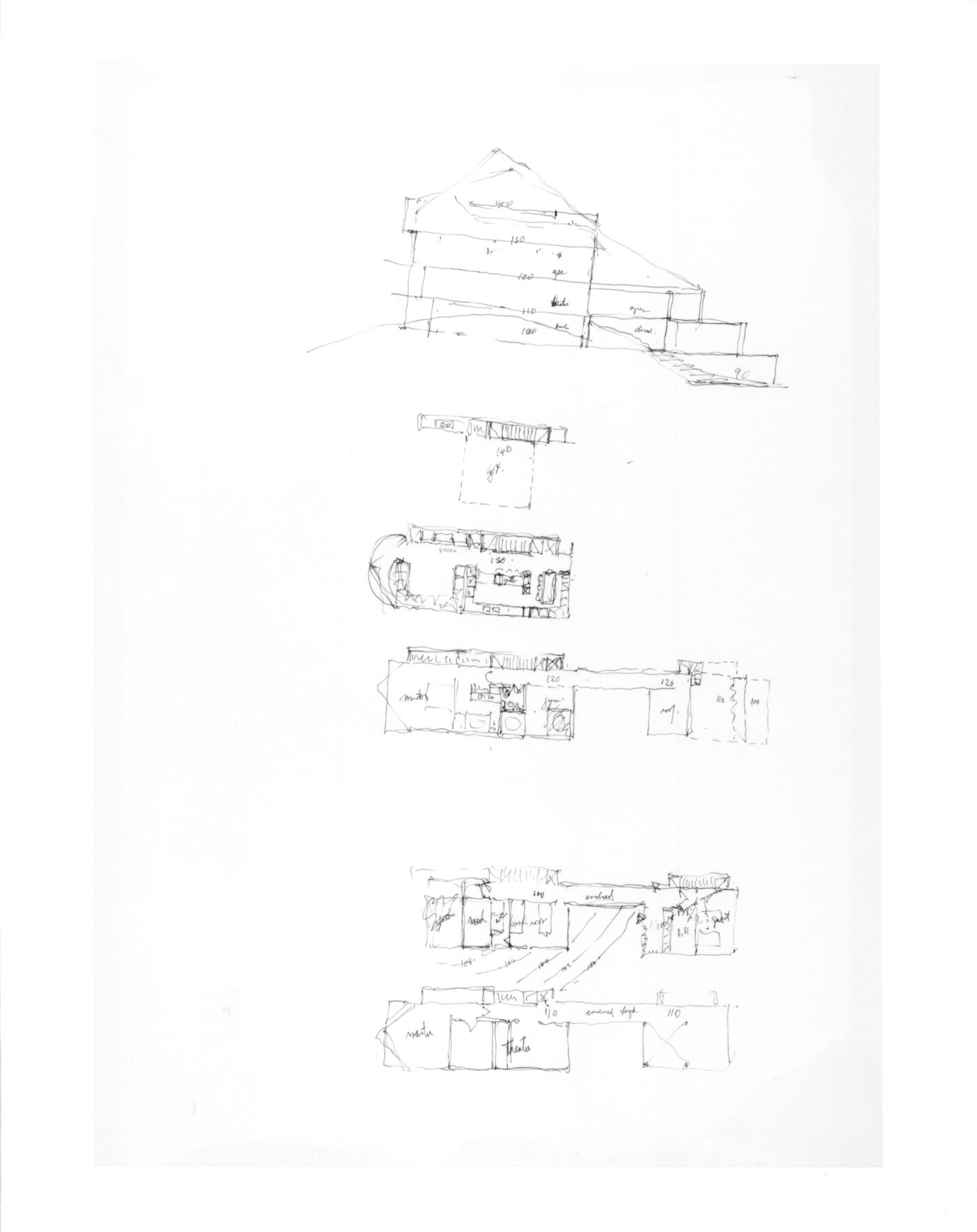 Perspectives, elevations, sections, plans