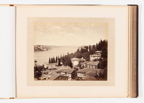 View of the Bosporus with the Rumeli Hisari on the left and houses in the foreground, Constantinople (now Istanbul), Ottoman Empire (now in Turkey)