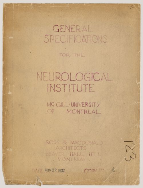 "General Specifications for the Neurological Institute, McGill University of Montreal"