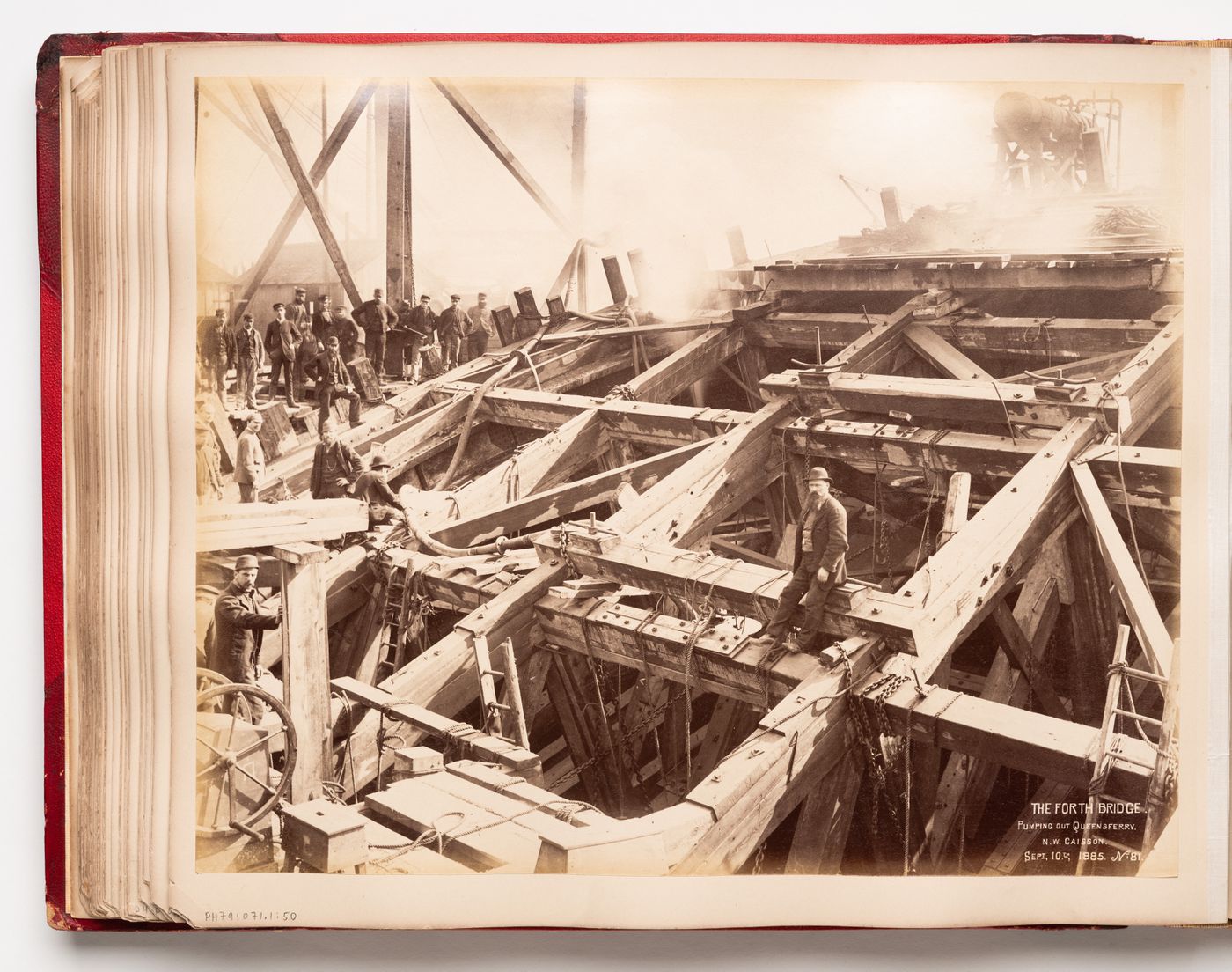 View of a building site for the construction of the Forth Bridge, Firth of Forth, Scotland, United Kingdom