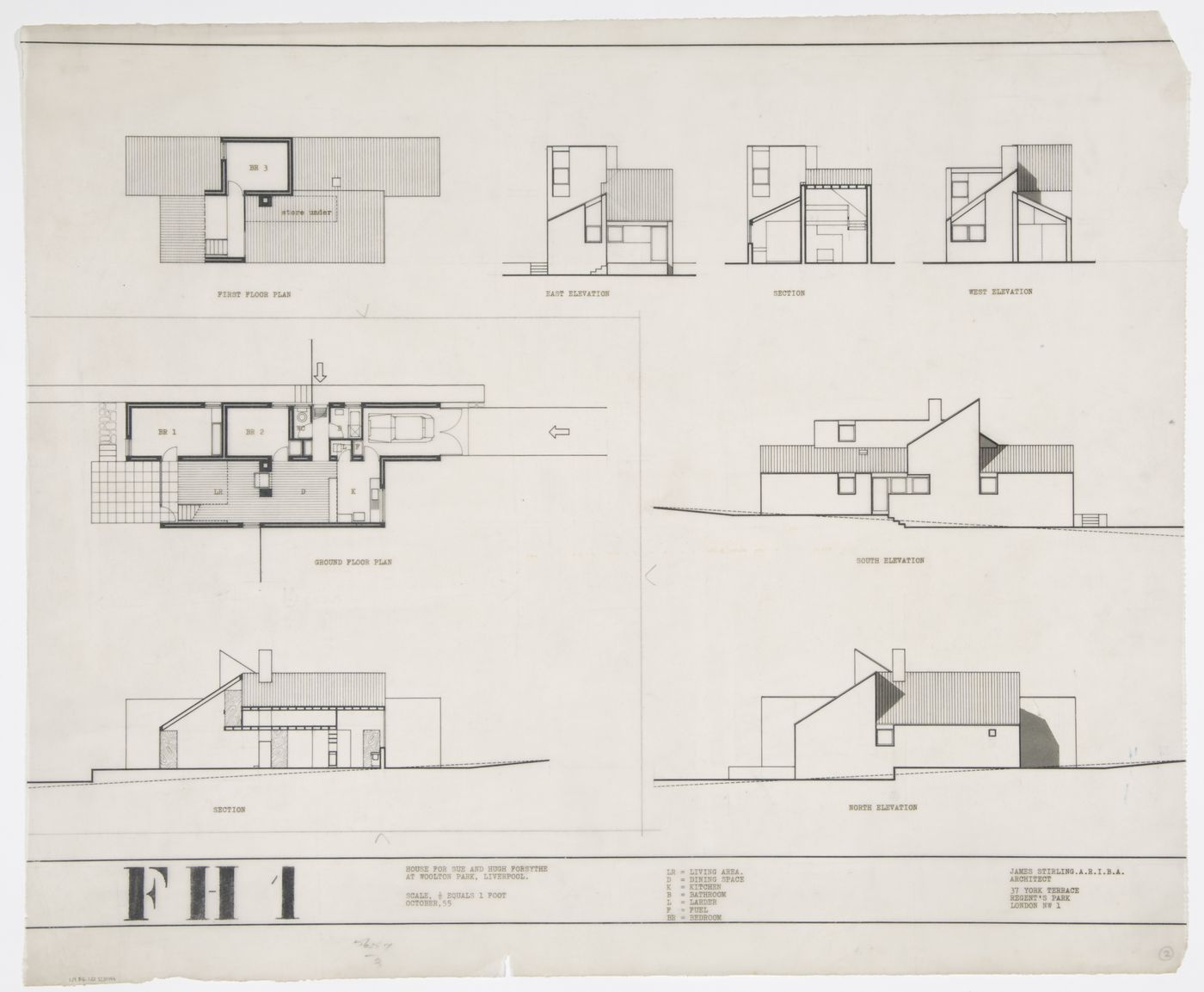 Woolton House, Liverpool, England: plans, sections and elevations