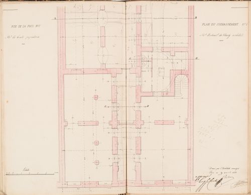 Contract drawing for the Hôtel du Timbre for Monsieur Le Comte, 7 rue de la Paix, Paris: Plan for the "soubassement" for  the "2e appartement"