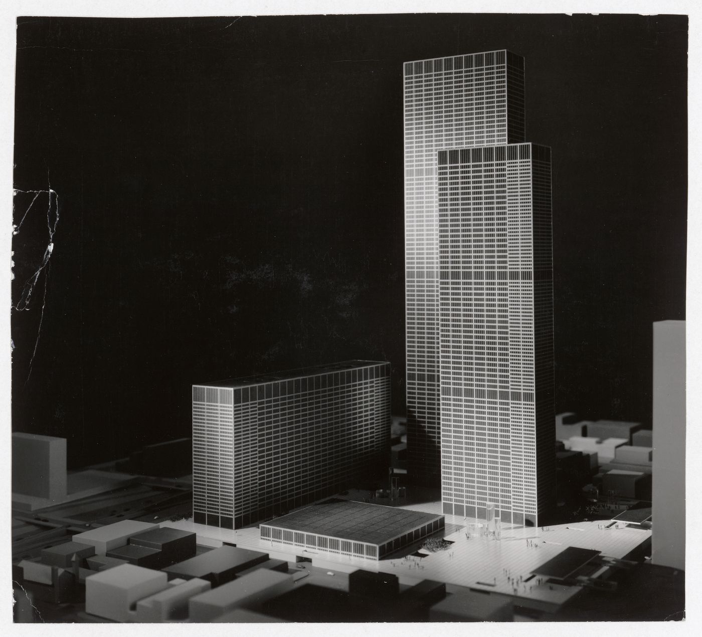 View of model for Place du Sable high-rise complex