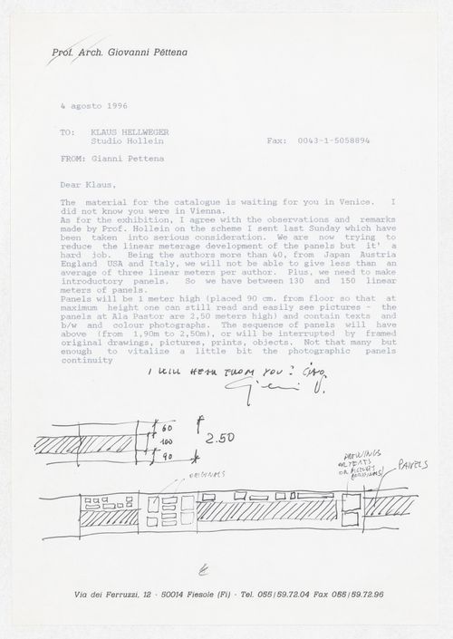 Correspondence to Klaus Hellweger of Studio Hollein regarding the exhibition Radicals. Architecttura e Design 1960-1975