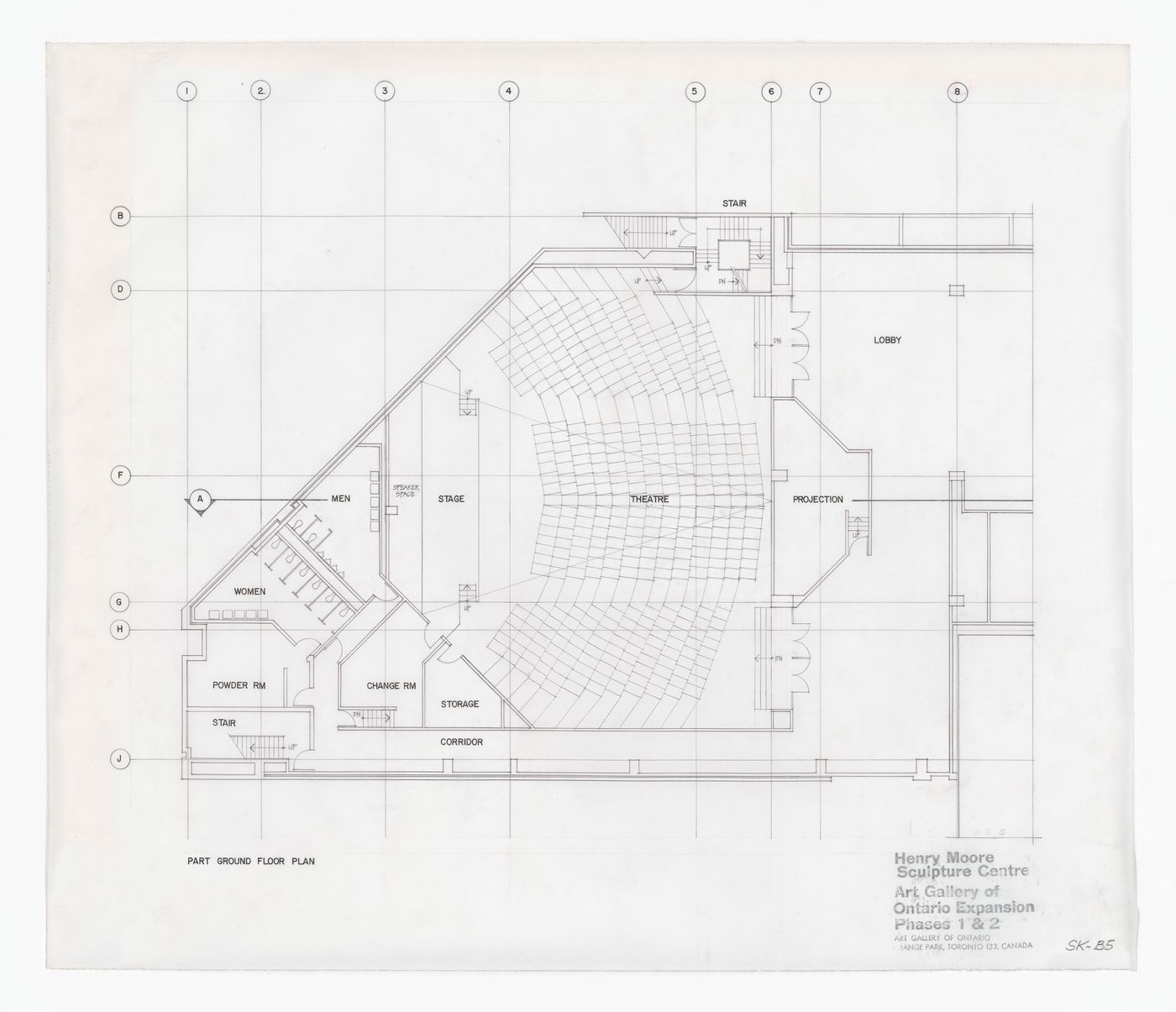 Theatre ground floor plan for Henry Moore Sculpture Centre, Art Gallery of Ontario, Stage I Expansion, Toronto