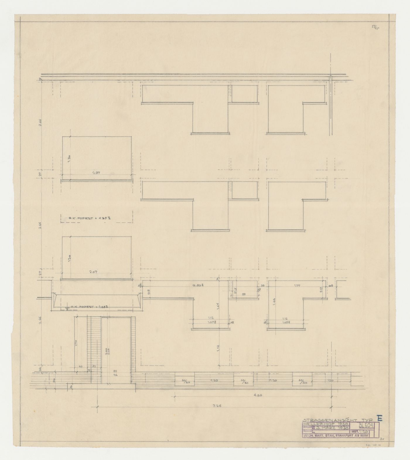 Elevation for a type E housing unit, Hellerhof Housing Estate, Frankfurt am Main, Germany