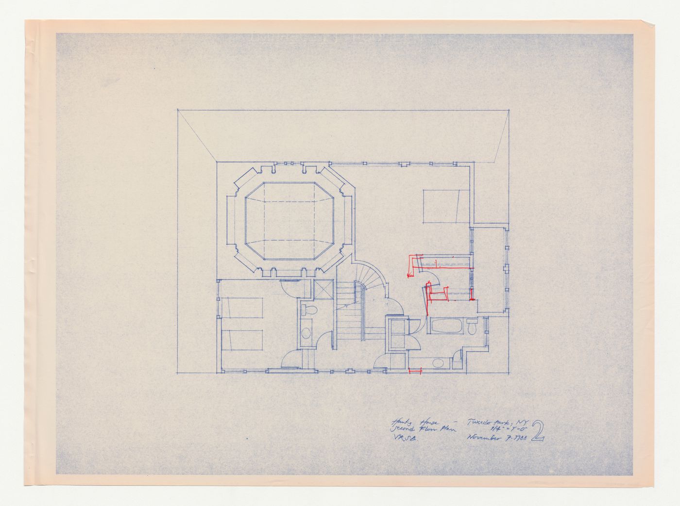 Second floor plan for the Hanks-Paré Residence, Tuxedo Park, New York