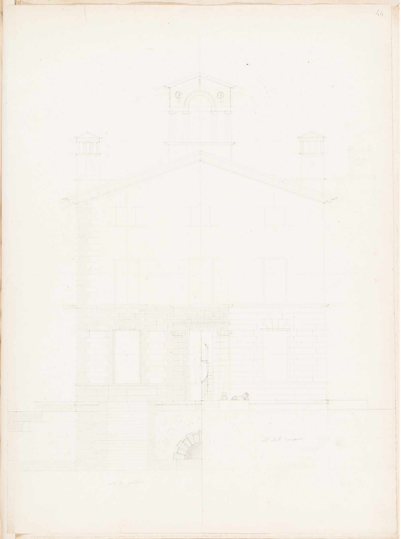 Half elevations for the garden and courtyard façades for a country house