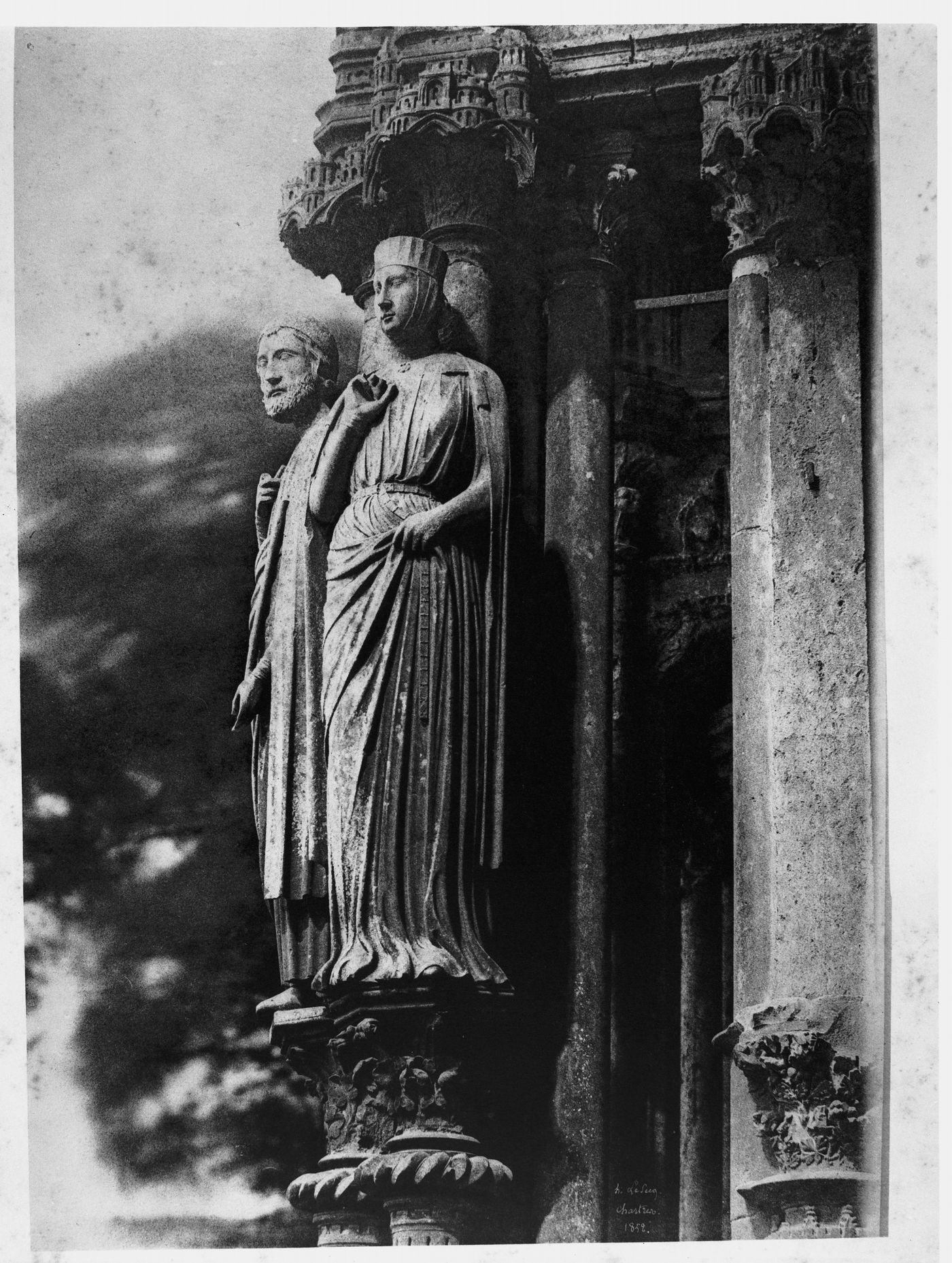 Chartres Cathedral, view of columnar figures on north porch, Chartres, France