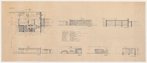 Ground floor plan, sections, and elevations for the school-porter's house for the Second Liberal Christian Lyceum, The Hague, Netherlands