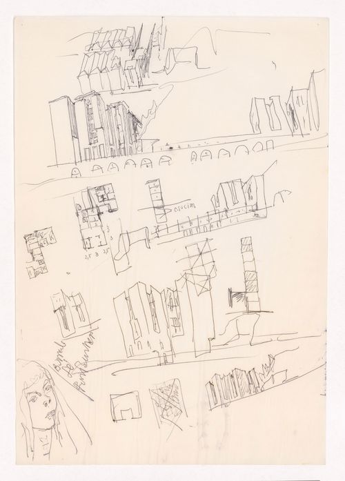 Sketch perspectives and axonometric view for Largo da Lada, Porto, Portugal