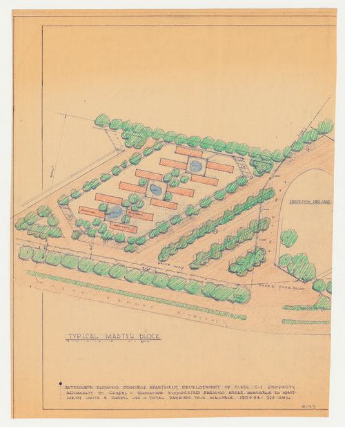 Wayfarers' Chapel, Palos Verdes, California: Site plan for apartment development on adjacent lot