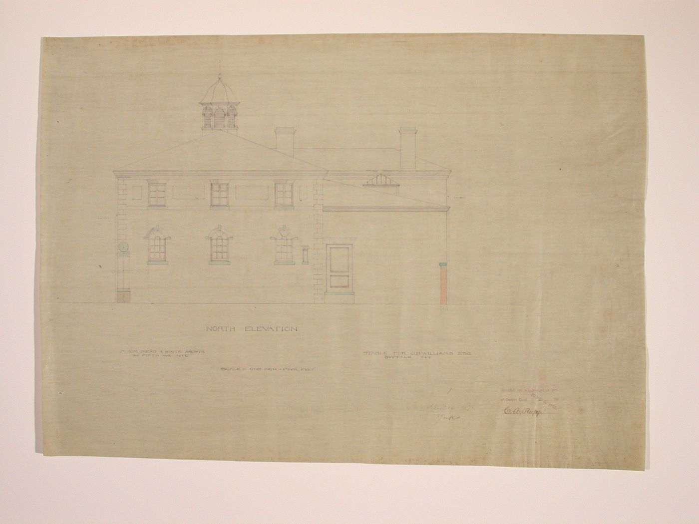 North elevation of the stable for Charles H. Williams at 690 Delaware Avenue, Buffalo, New York