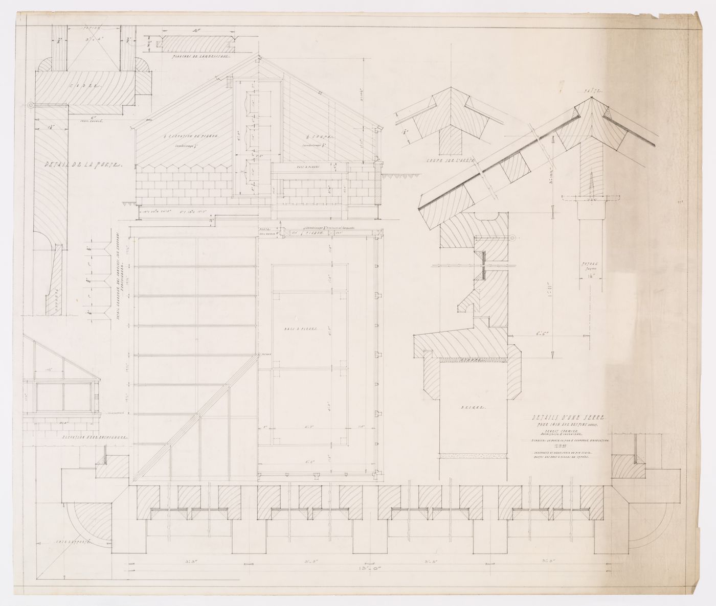 Coupe et détails de la serre,  Résidence Ernest Cormier, 1418 Avenue des Pins Ouest, Montréal, Canada (1929-1957)