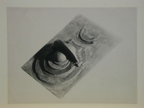 Photograph of a clay [?] model for the first round of competition for a "synthetic theater" in Sverdlovsk, Soviet Union (now Ekaterinburg, Russia)