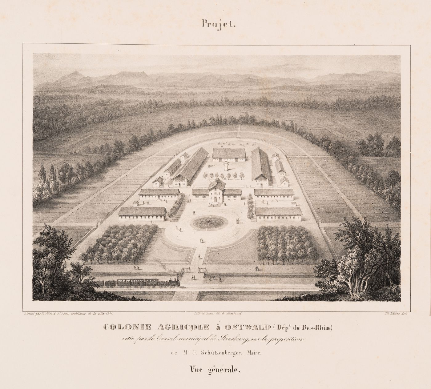 Agricultural colony, Ostwald, France: Bird's-eye view