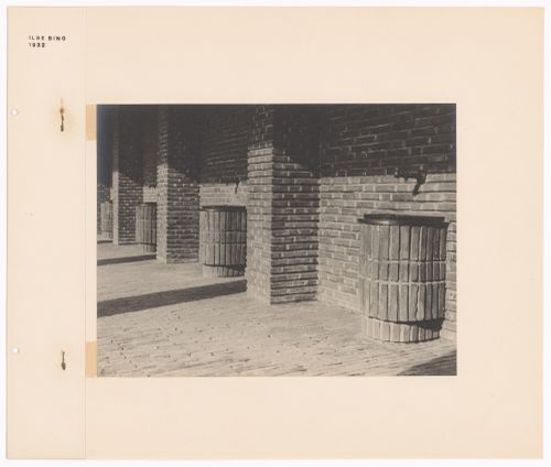 View of a brick wall and sinks in the New Jewish Cemetery [Neuer Jüdischer Friedhof], Frankfurt am Main, Germany