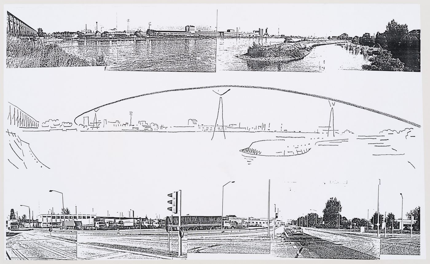 Stratton: perspective sketch for a bridge with views of existing conditions