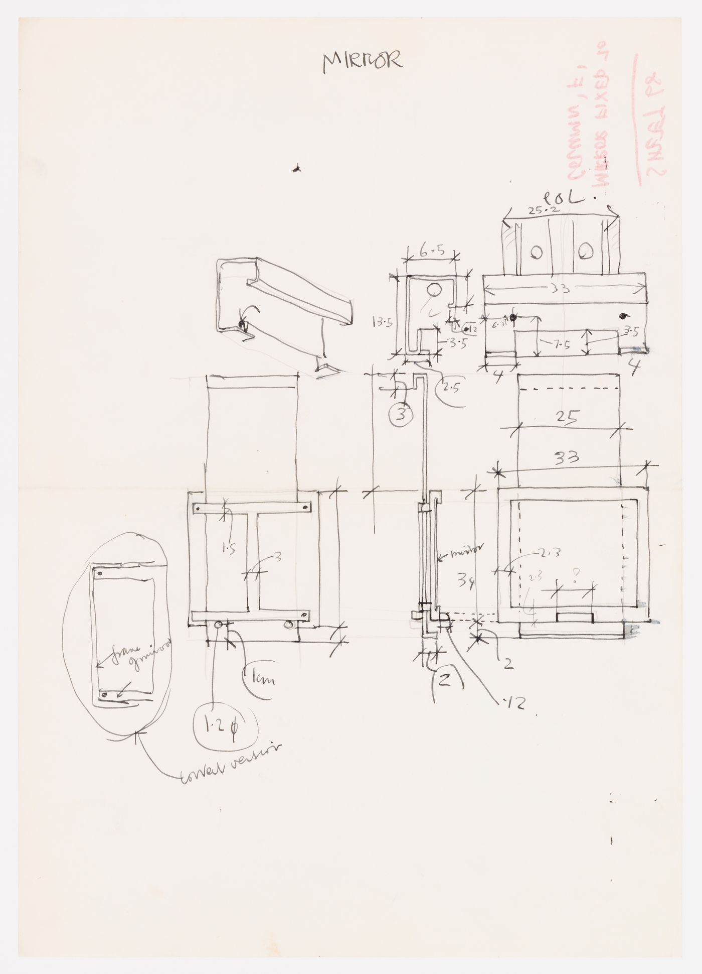 Measured sketches of mirror, Maison de Verre, Paris, France