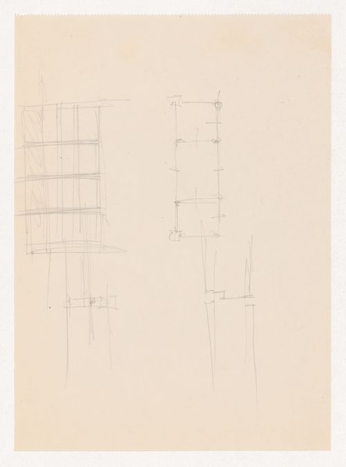 Partial sketch elevation for windows, partial sketch plan and sketch sectional details, probably for window mullions for the Metallurgy Building, Illinois Institute of Technology, Chicago