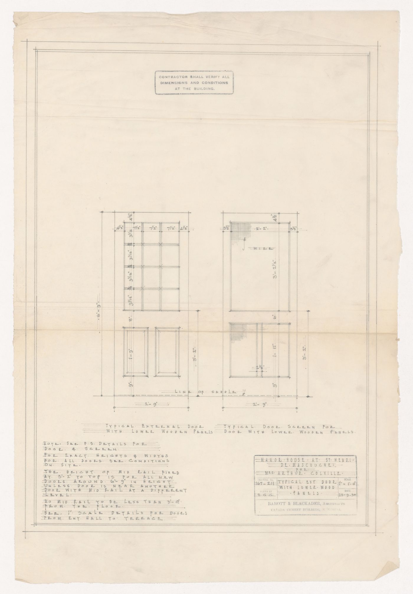 Details of doors for Colville Manor, Mascouche, Québec