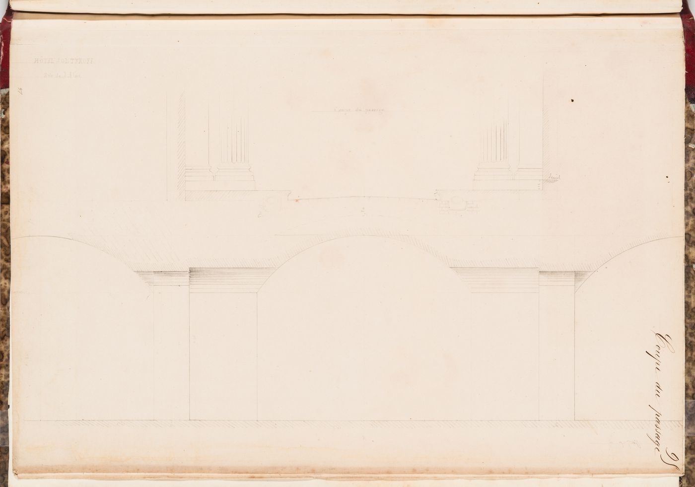 Section for the porte cochere and the "caves", Hôtel Soltykoff