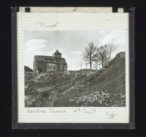 Distant view of Bredons Church, Murat, France