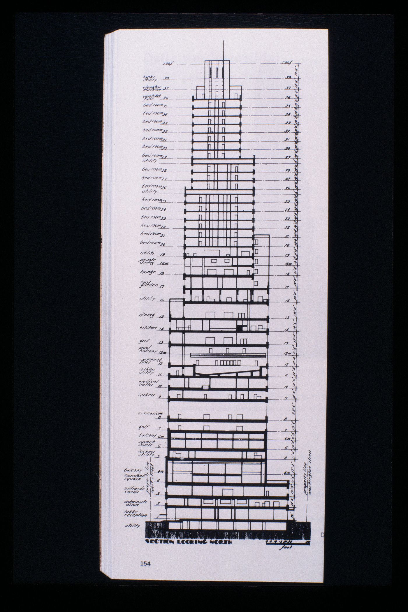 Slide of a drawing for Downtown Athletic Club, New York, by Starrett & Van Vleck