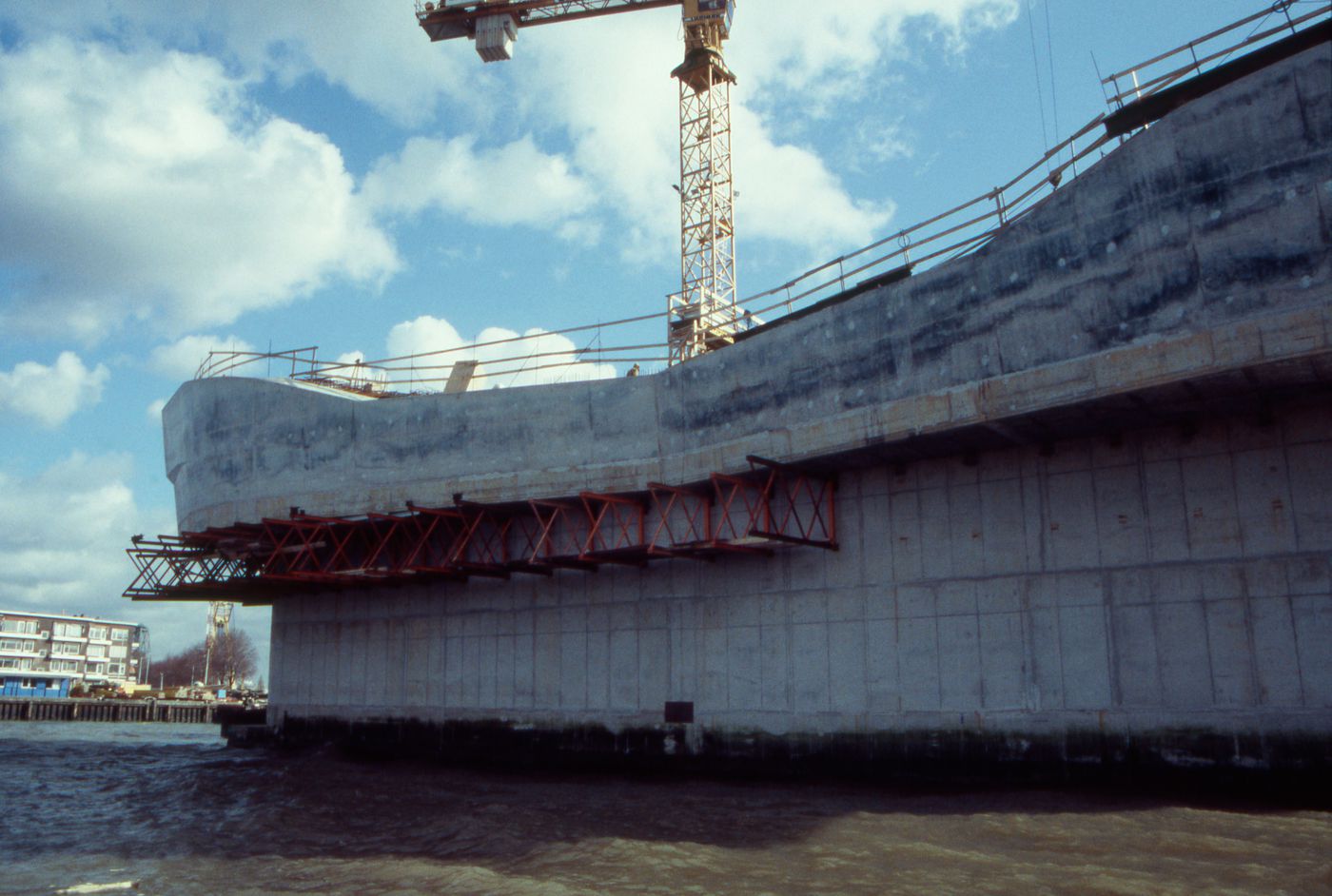View of the fifth pier under construction, Erasmus Bridge construction, Rotterdam