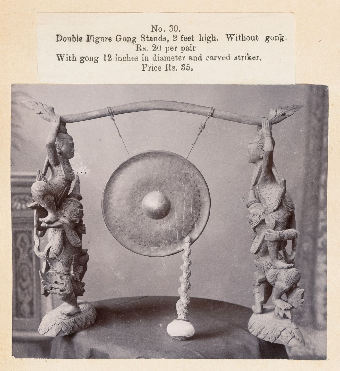 View of a gong, F. Beato Limited, C Road, Mandalay, Burma (now Myanmar)