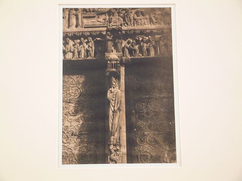 Cathedral of Notre-Dame, Portal of Sainte-Anne, slightly elevated view of the sculpture and doors, Paris, France
