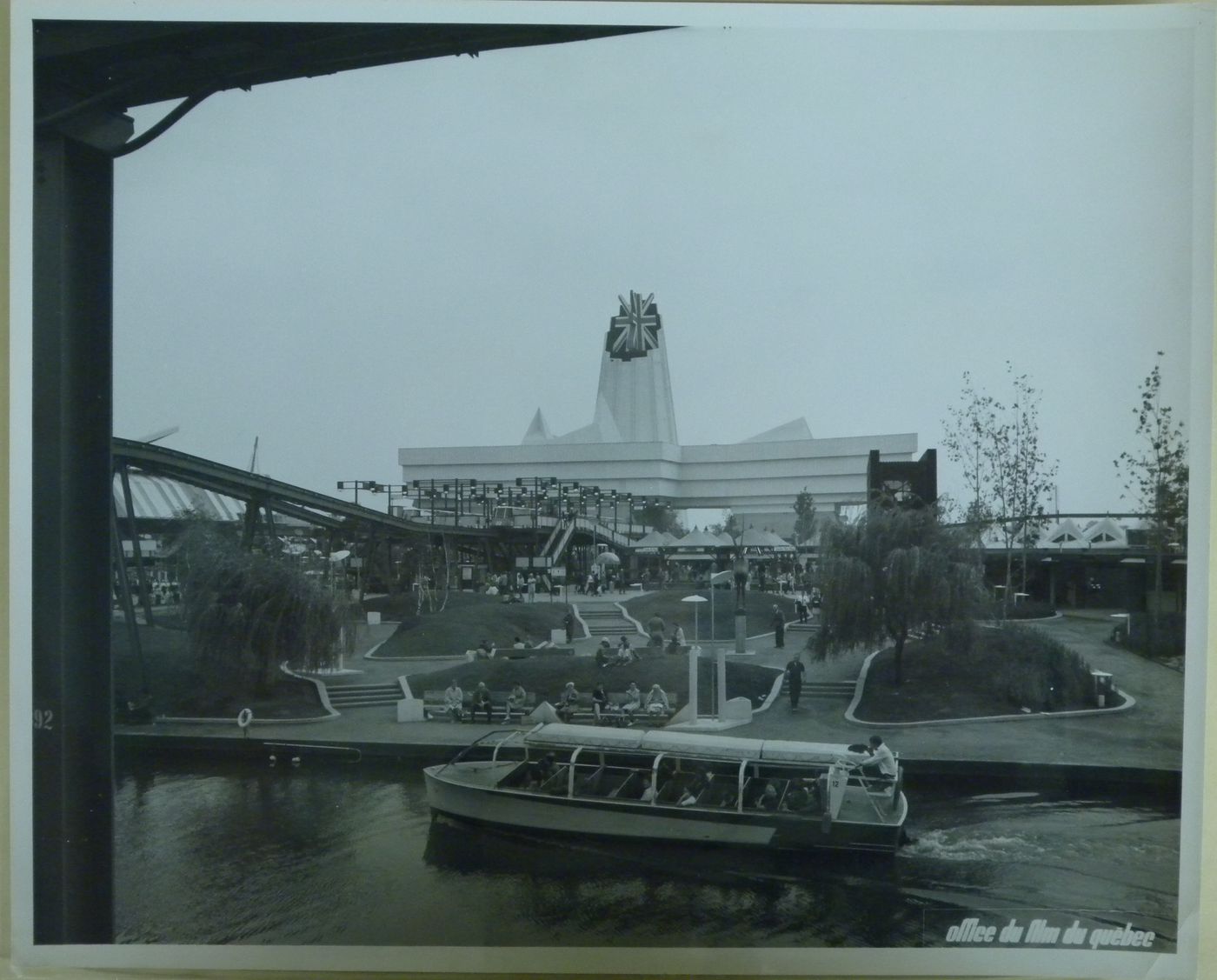 View of the Great Britain Pavilion with a vaporetto in foreground, Expo 67, Montréal, Québec