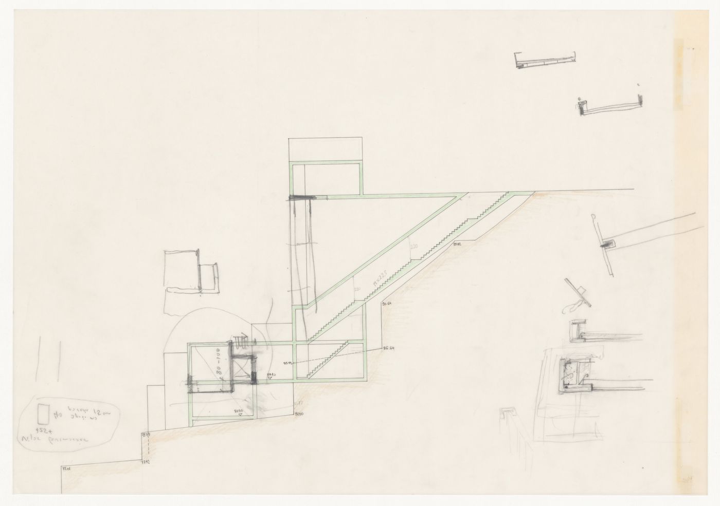 Section with sketches for Casa Mário Bahia [Mário Bahia house], Gondomar, Portugal