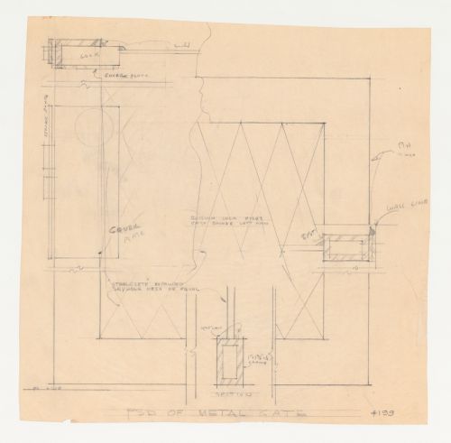 Wayfarers' Chapel, Palos Verdes, California [?]: Full scale partial elevation and section for a metal gate