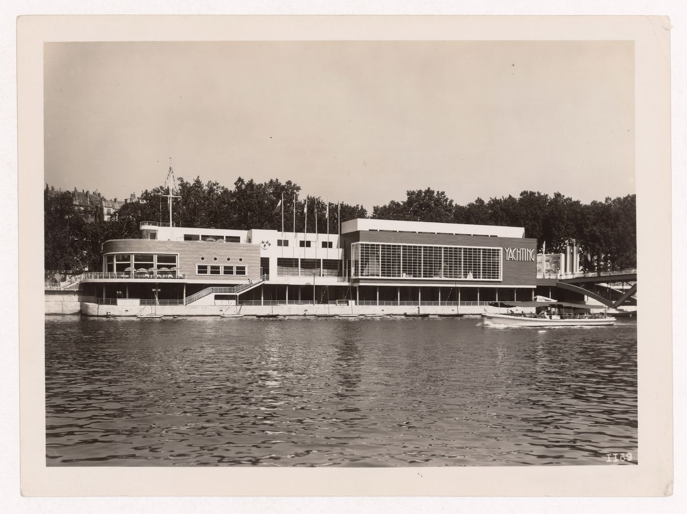 View of the Pavillon du Yachting à voile with the Seine in the foreground, 1937 Exposition internationale, Paris, France