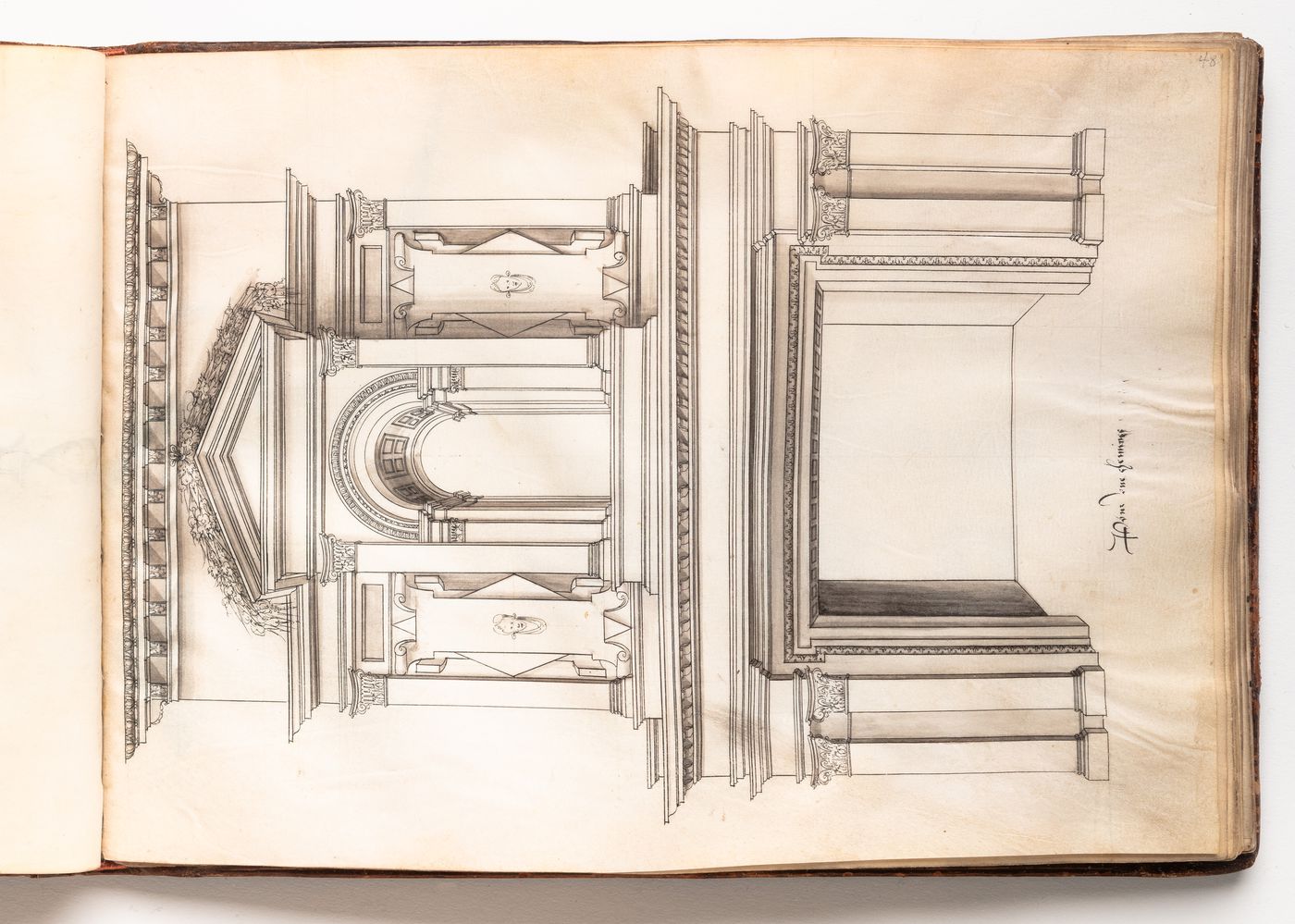 Design for an ornamented fireplace with niche