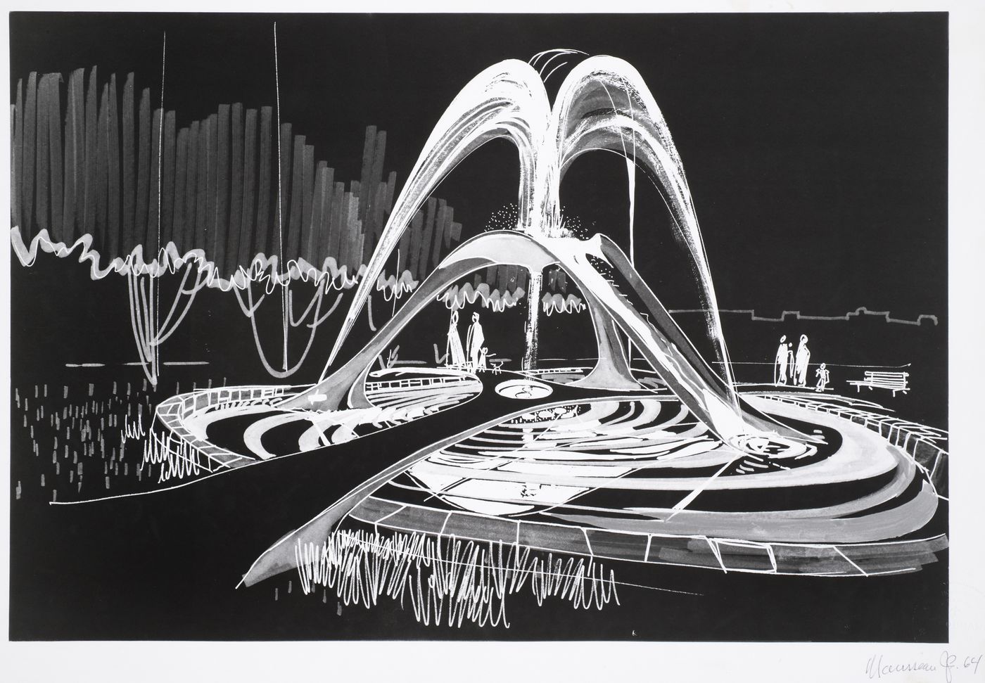 Perspective d'une fontaine, Animation du projet "Y '67" et fontaines, Montréal, Québec