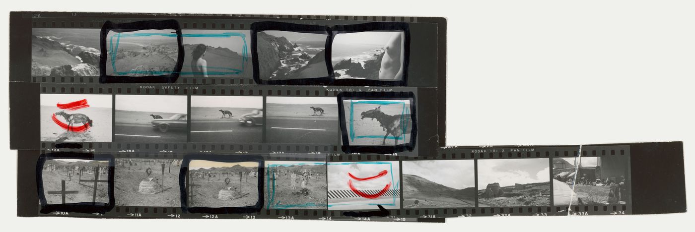 Strips of contact sheets of travel views, South America