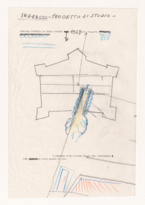 Sketch with notes for Fortezza da Basso, National Centre for Arts and Crafts, Florence, Italy