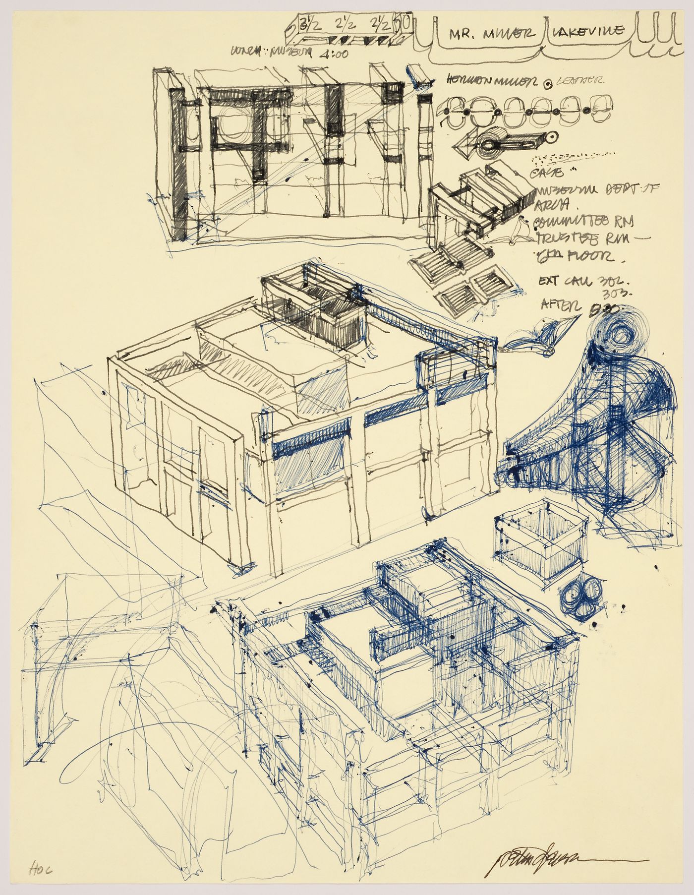 Conceptual sketches for Falk House (House II), Hardwick, Vermont