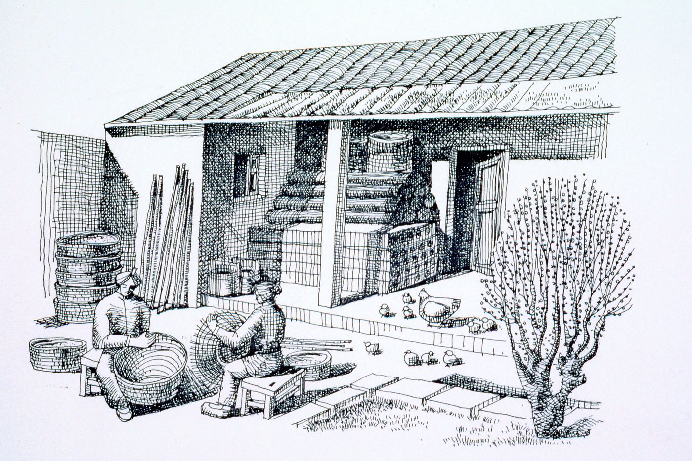 Illustration of rural activity used for "Village Upgrading" training package based on research paper "Housing a Billion: Volume 2: Village Upgrading: Jianlu, China"