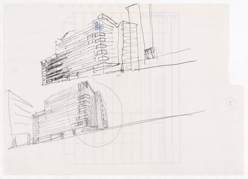 Sketch perspectives for Plano Urbanístico Boulevard Brune, Paris, France; verso: Section possibly for Plano Urbanístico Boulevard Brune, Paris, France